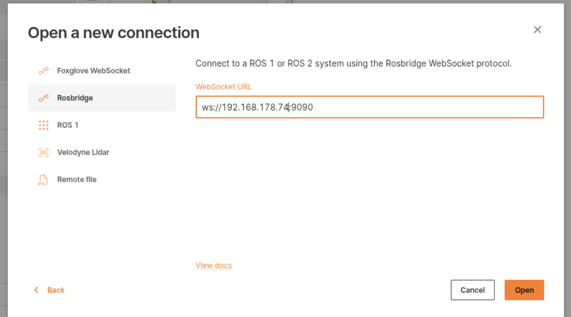 Lichtblick Connection Settings